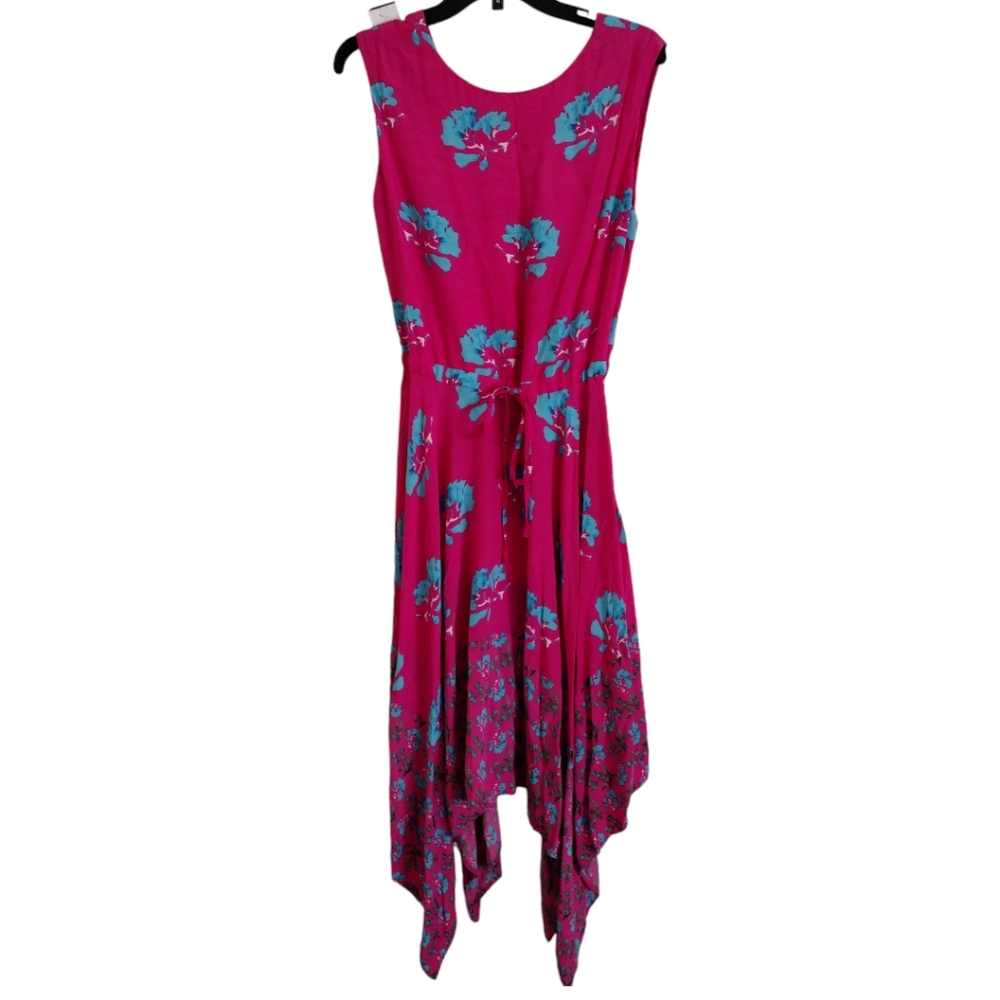 Maje asymmetrical bright pink and blue floral dress size US Large
